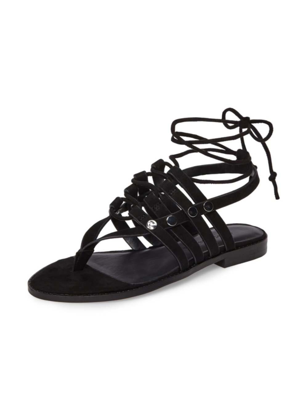 Rebecca Minkoff Evonne Women's Black Suede Studded Ankle Strap Tie Sandals